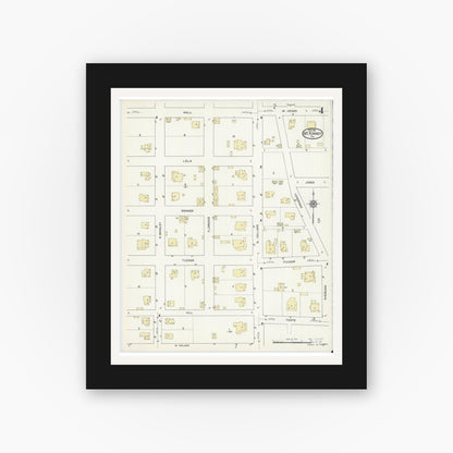 Old map wall art mockup — black gallery frame with white mat — Sanborn Fire Insurance Map from McKinney, Collin County, Texas (1914), Sheet #0004