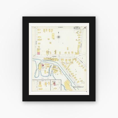 Old map wall art mockup — black gallery frame with white mat — Sanborn Fire Insurance Map from Baldwinsville, Onondaga County, New York (1906), Sheet #0004