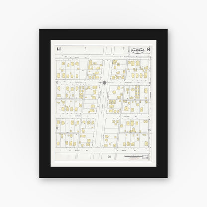 Old map wall art mockup — black gallery frame with white mat — Sanborn Fire Insurance Map from Huntington Park, Los Angeles County, California (1924), Sheet #0014
