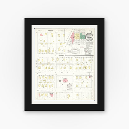 Old map wall art mockup — black gallery frame with white mat — Sanborn Fire Insurance Map from Dunlap, Harrison County, Iowa (1913) â€” Complete Set