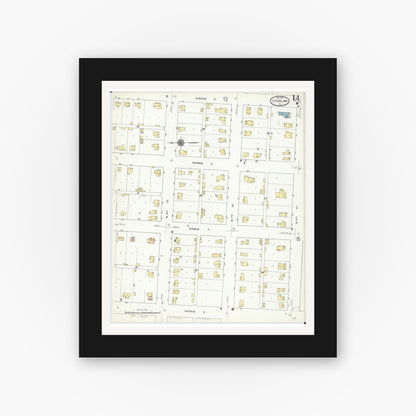 Old map wall art mockup — black gallery frame with white mat — Sanborn Fire Insurance Map from Sterling, Whiteside County, Illinois (1910), Sheet #0014