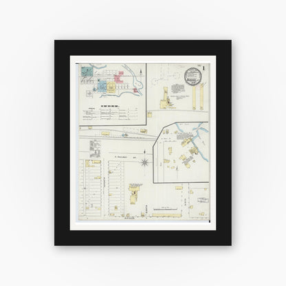 Old map wall art mockup — black gallery frame with white mat — Sanborn Fire Insurance Map from Barron, Barron County, Wisconsin (1894) - Complete Map Set
