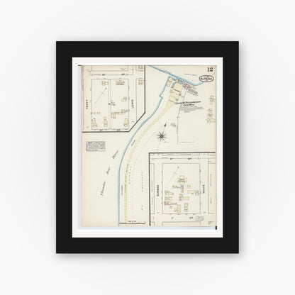 Old map wall art mockup — black gallery frame with white mat — Sanborn Fire Insurance Map from Alpena, Alpena County, Michigan (1884), Sheet #0012