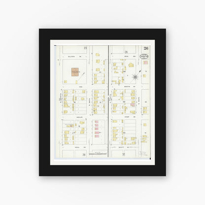 Old map wall art mockup — black gallery frame with white mat — Sanborn Fire Insurance Map from Ironton, Lawrence County, Ohio (1909), Sheet #0026