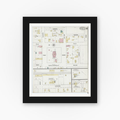 Old map wall art mockup — black gallery frame with white mat — Sanborn Fire Insurance Map from Marlin, Falls County, Texas (1889), Sheet #0002