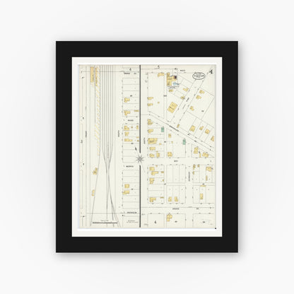 Old map wall art mockup — black gallery frame with white mat — Sanborn Fire Insurance Map from Yoakum, De Witt And Lavaca Counties, Texas (1898), Sheet #0004