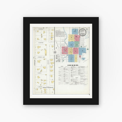 Old map wall art mockup — black gallery frame with white mat — Sanborn Fire Insurance Map from Cleburne, Johnson County, Texas (1898) - Complete Map Set