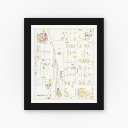 Old map wall art mockup — black gallery frame with white mat — Sanborn Fire Insurance Map from North Manchester, Wabash County, Indiana (1907), Sheet #0003