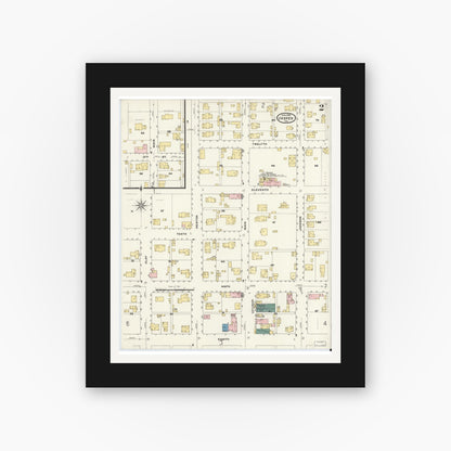 Old map wall art mockup — black gallery frame with white mat — Sanborn Fire Insurance Map from Jasper, Dubois County, Indiana (1909), Sheet #0002