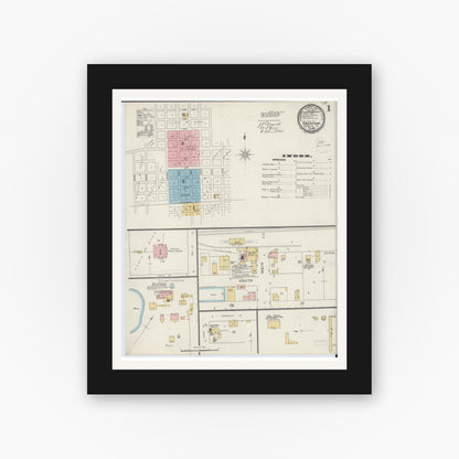 Old map wall art mockup — black gallery frame with white mat — Sanborn Fire Insurance Map from Trenton, Clinton County, Illinois (1893) - Complete Map Set