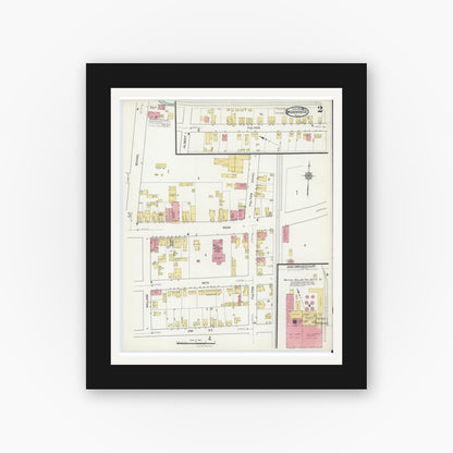 Old map wall art mockup — black gallery frame with white mat — Sanborn Fire Insurance Map from Woodbridge, Middlesex County, New Jersey (1916), Sheet #0002