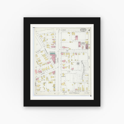 Old map wall art mockup — black gallery frame with white mat — Sanborn Fire Insurance Map from Fremont, Sandusky County, Ohio (1893), Sheet #0004