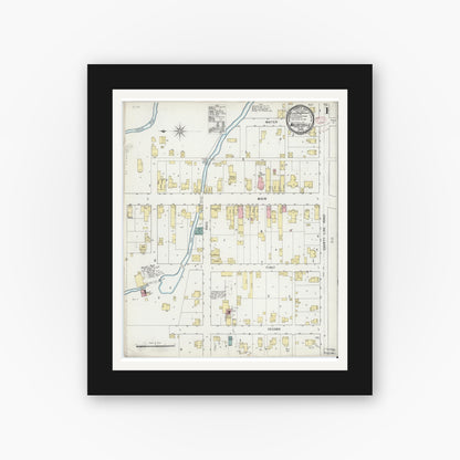 Old map wall art mockup — black gallery frame with white mat — Sanborn Fire Insurance Map from Wolcottville, Noble And LaGrange Counties, Indiana (1895), Sheet #0001