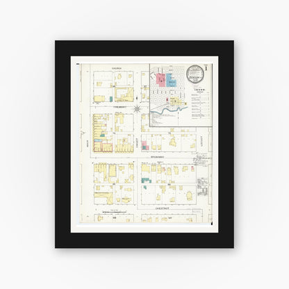 Old map wall art mockup — black gallery frame with white mat — Sanborn Fire Insurance Map from Denison, Crawford County, Iowa (1893), Sheet #0001