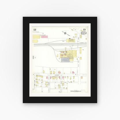 Old map wall art mockup — black gallery frame with white mat — Sanborn Fire Insurance Map from Danville, Montour County, Pennsylvania (1923), Sheet #0013