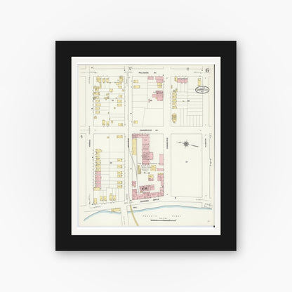 Old map wall art mockup — black gallery frame with white mat — Sanborn Fire Insurance Map from Garfield, Bergen County, New Jersey (1910), Sheet #0006