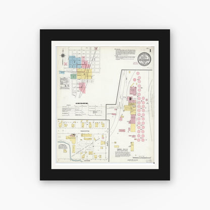 Old map wall art mockup — black gallery frame with white mat — Sanborn Fire Insurance Map from Veedersburg, Fountain County, Indiana (1910) - Complete Map Set