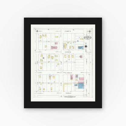 Old map wall art mockup — black gallery frame with white mat — Sanborn Fire Insurance Map from Fergus Falls, Otter Tail County, Minnesota (1924), Sheet #0002