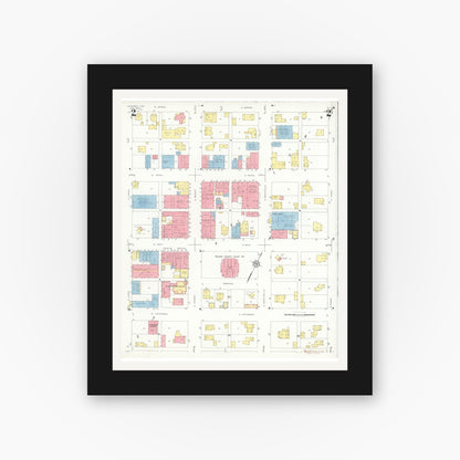 Old map wall art mockup — black gallery frame with white mat — Sanborn Fire Insurance Map from Winamac, Pulaski County, Indiana (1933), Sheet #0002