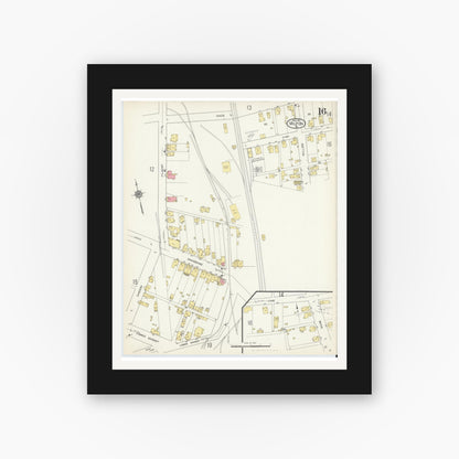 Old map wall art mockup — black gallery frame with white mat — Sanborn Fire Insurance Map from Milton, Northumberland County, Pennsylvania (1913), Sheet #0016