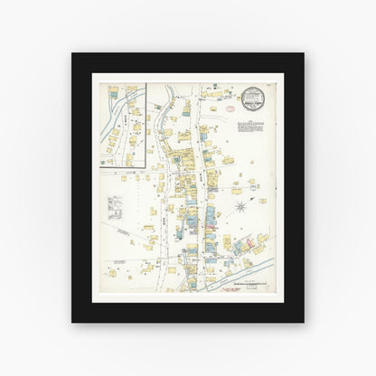 Old map wall art mockup — black gallery frame with white mat — Sanborn Fire Insurance Map from Angels Camp, Calaveras County, California (1895), Sheet #0001