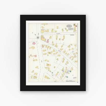 Old map wall art mockup — black gallery frame with white mat — Sanborn Fire Insurance Map from Brookfield, Worcester County, Massachusetts (1904), Sheet #0008