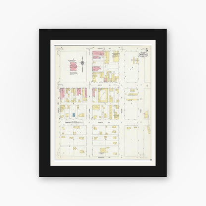 Old map wall art mockup — black gallery frame with white mat — Sanborn Fire Insurance Map from Windom, Cottonwood County, Minnesota (1913), Sheet #0005