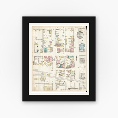 Old map wall art mockup — black gallery frame with white mat — Sanborn Fire Insurance Map from Grinnell, Poweshiek County, Iowa (1883), Sheet #0001