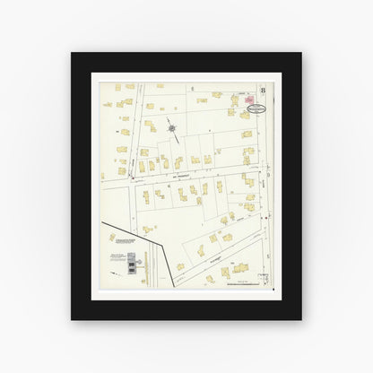 Old map wall art mockup — black gallery frame with white mat — Sanborn Fire Insurance Map from Bridgewater, Plymouth County, Massachusetts (1912), Sheet #0008