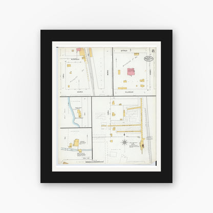Old map wall art mockup — black gallery frame with white mat — Sanborn Fire Insurance Map from Reed City, Osceola County, Michigan (1900), Sheet #0008