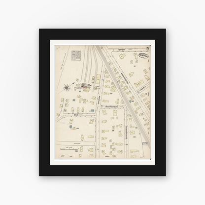 Old map wall art mockup — black gallery frame with white mat — Sanborn Fire Insurance Map from Newton, Middlesex County, Massachusetts (1884), Sheet #0005