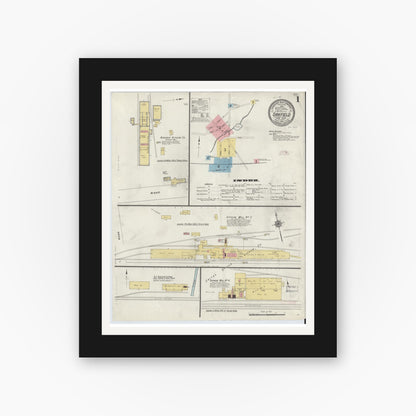 Old map wall art mockup — black gallery frame with white mat — Sanborn Fire Insurance Map from Oakfield, Genesee County, New York (1910) - Complete Map Set