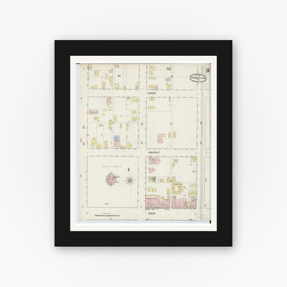 Old map wall art mockup — black gallery frame with white mat — Sanborn Fire Insurance Map from Coshocton, Coshocton County, Ohio (1889), Sheet #0003