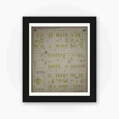 Old map wall art mockup — black gallery frame with white mat — Sanborn Fire Insurance Map from New Jersey Coast, New Jersey Coast, New Jersey (1890), Sheet #0043
