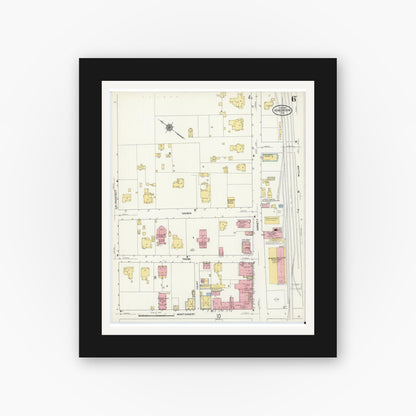 Old map wall art mockup — black gallery frame with white mat — Sanborn Fire Insurance Map from Henderson, Vance County, North Carolina (1912), Sheet #0006