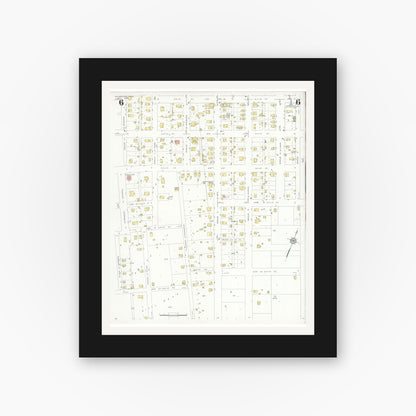 Old map wall art mockup — black gallery frame with white mat — Sanborn Fire Insurance Map from McGregor, McLennan County, Texas (1932), Sheet #0006