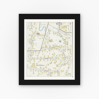 Old map wall art mockup — black gallery frame with white mat — Sanborn Fire Insurance Map from Marblehead, Essex County, Massachusetts (1896), Sheet #0007