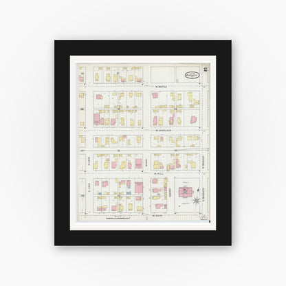 Old map wall art mockup — black gallery frame with white mat — Sanborn Fire Insurance Map from Wabash, Wabash County, Indiana (1893), Sheet #0002