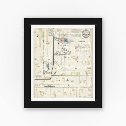 Old map wall art mockup — black gallery frame with white mat — Sanborn Fire Insurance Map from Marianna, Jackson County, Florida (1913), Sheet #0001