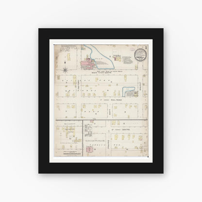 Old map wall art mockup — black gallery frame with white mat — Sanborn Fire Insurance Map from Fairfield, Wayne County, Illinois (1886) - Complete Map Set