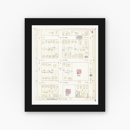 Old map wall art mockup — black gallery frame with white mat — Sanborn Fire Insurance Map from Cherokee, Cherokee County, Iowa (1914), Sheet #0003