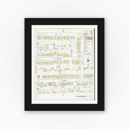 Old map wall art mockup — black gallery frame with white mat — Sanborn Fire Insurance Map from Lancaster, Fairfield County, Ohio (1919), Sheet #0007