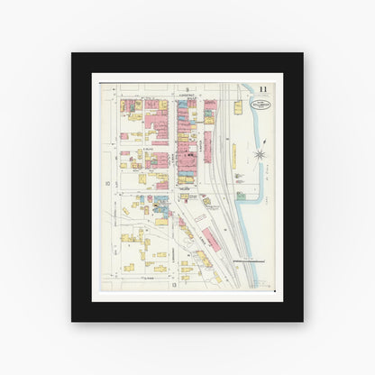 Old map wall art mockup — black gallery frame with white mat — Sanborn Fire Insurance Map from Stillwater, Washington County, Minnesota (1898), Sheet #0011