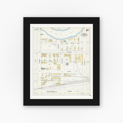 Old map wall art mockup — black gallery frame with white mat — Sanborn Fire Insurance Map from Fergus Falls, Otter Tail County, Minnesota (1903), Sheet #0010