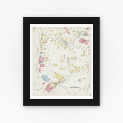 Old map wall art mockup — black gallery frame with white mat — Sanborn Fire Insurance Map from Taunton, Bristol County, Massachusetts (1893), Sheet #0009