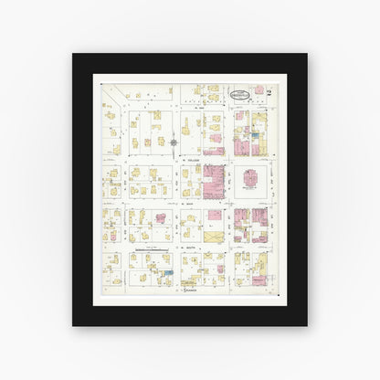 Old map wall art mockup — black gallery frame with white mat — Sanborn Fire Insurance Map from Greenville, Bond County, Illinois (1912), Sheet #0002