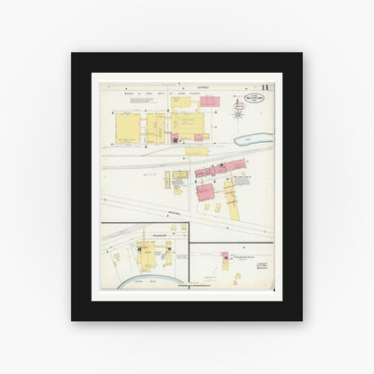 Old map wall art mockup — black gallery frame with white mat — Sanborn Fire Insurance Map from Watertown, Middlesex County, Massachusetts (1899), Sheet #0011