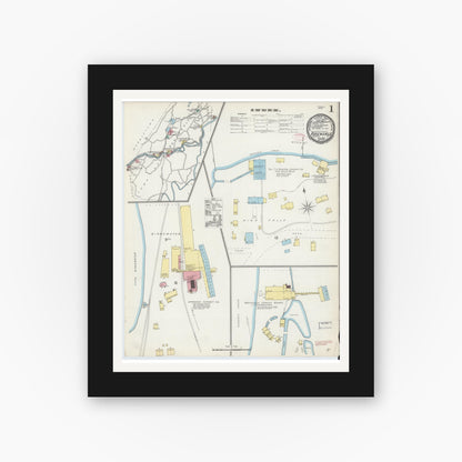 Old map wall art mockup — black gallery frame with white mat — Sanborn Fire Insurance Map from Rosendale, Ulster County, New York (1892) - Complete Map Set