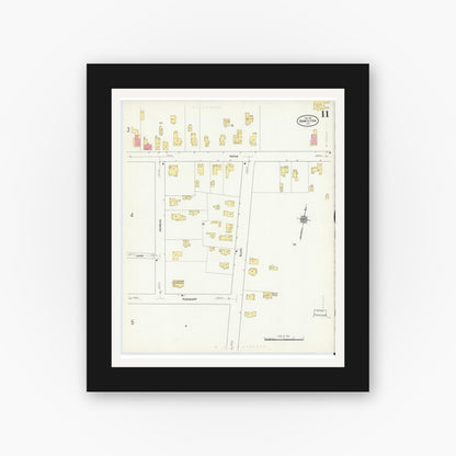Old map wall art mockup — black gallery frame with white mat — Sanborn Fire Insurance Map from Hamilton, Madison County, New York (1911), Sheet #0011