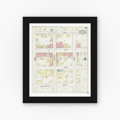 Old map wall art mockup — black gallery frame with white mat — Sanborn Fire Insurance Map from Hastings, Barry County, Michigan (1891), Sheet #0002
